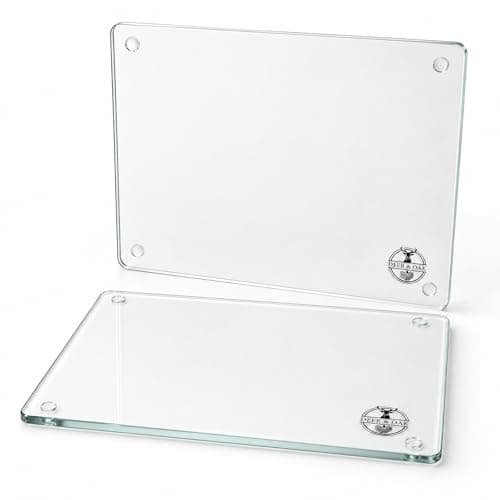 Image of Deer & Oak Extra Large Transparent Glass Chopping Board (2 Pack) 40x30cm, 6mm Thick Clear Tempered Glass Worktop Saver Cutting Board, Heat-Resistant with Non-Slip Feet