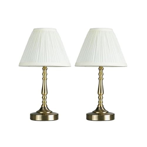 Image of MiniSun | Pair of Vintage Antique Brass Touch Table Lamps with a Pleated Cream Shade | Table Lamps & Home Improvements Essential