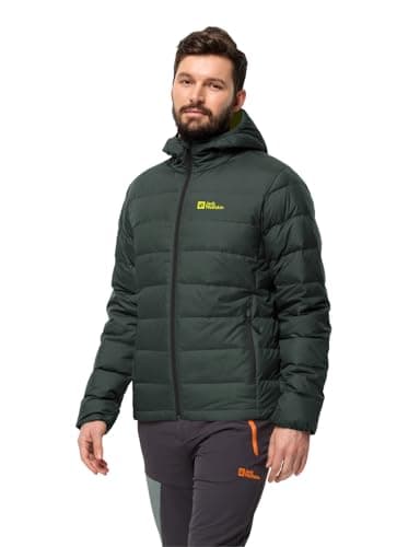 Image of Jack Wolfskin Men's Ather Down Hoody M Down Jacket, Black Olive/Firefly, S