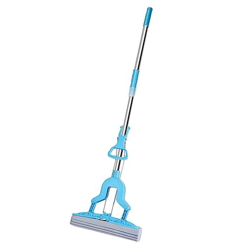 Image of Supernic Sponge Mop with Super Absorbent Sponge Heads Floor Cleaner with Telescopic Handle Self-Wringing Wood Floor Mop for Hardwood Laminated Floors Bedroom Kitchen Bathroom, Blue