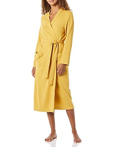 Image of Amazon Essentials Women's Lightweight Waffle Full-Length Robe (Available in Plus Size), Mustard Yellow, M