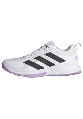 Image of adidas Women's Court Team Bounce 2.0 Shoes, Cloud White/Core Black/Powder Plum, 8 UK