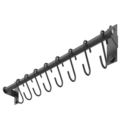 Image of MIIVII Stainless Steel Utensil Rack, Wall-Mounted Hanging Bar Rail Rack with 8 Removable S Hooks, for Kitchen & Bathroom, 40cm (Black)