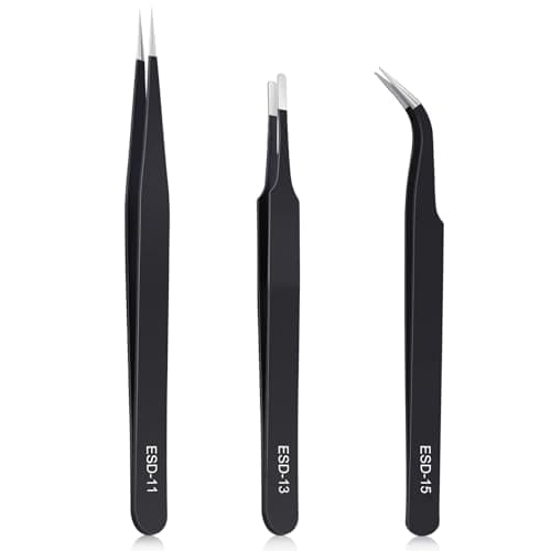 Image of YIKUBO 3pcs Precision Tweezers Set Ultra-Fine, High-Precision Fine Thin Tweezers Stainless Steel Model Making Crafts, Antistatic, Anti-Corrosion, Rust-Proof Black