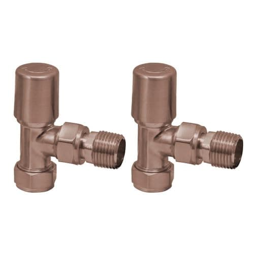 Image of Brushed Bronze Angled Standard Rounded Radiator Towel Rail Valves Central Heating (Pair) 1/2" BSP