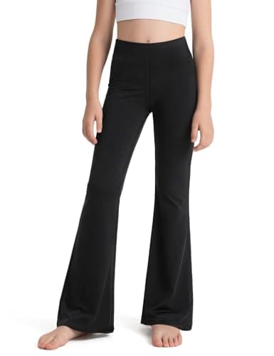 Image of JOCMIC Girls Flare Leggings Kids Bell Bottom High Waisted Dance Yoga Flared Pants Black, 11-12 Years, Tag150
