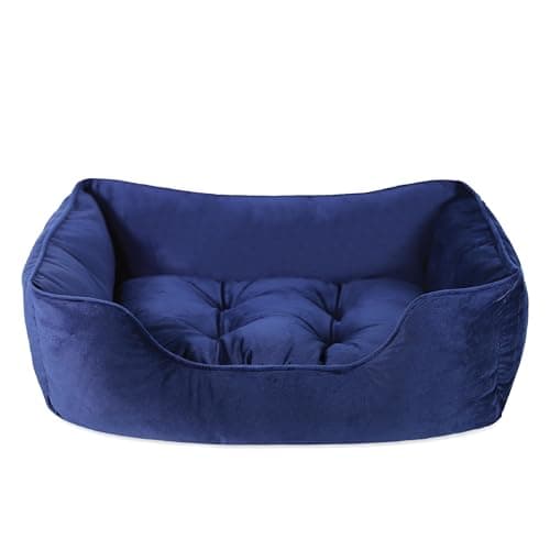 Image of Rosewood Velvet Square Dog Bed, Navy, Medium