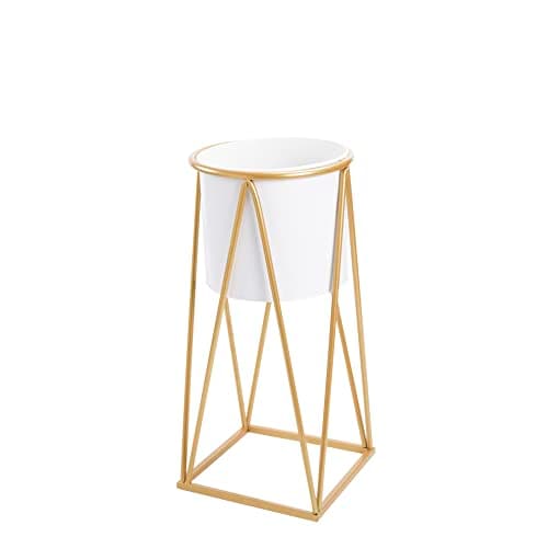 Image of green leaves Metal Planter Stand with Plant Pot Flower Pot for Indoor Balcony Flower Rack (White, Large)