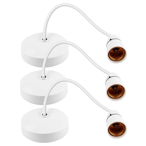 Image of HEUIOP 3PCS Ceiling Pendant Light Fitting E27 Lamp Holder Modern Hanging Light Fixture Kit 51cm in Length for Kitchen Living Room Bedroom Dinning Room Lightings(White)