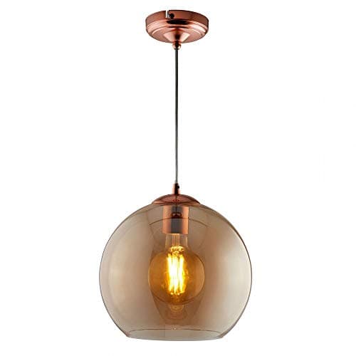 Image of Searchlight 1621AM Balls Antique Brass & Amber Glass Vintage Pendant Ceiling Light 25cm | Retro Glass Dome Globe Shade | 1 x E27 ES Lamp Required (Not Included) | Free Air Freshener Promo