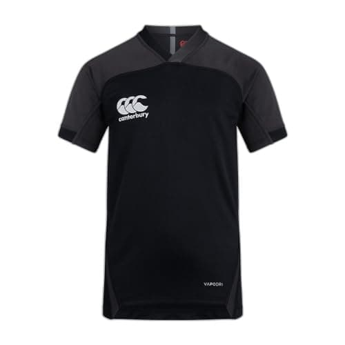 Image of Canterbury Junior Unisex VapoDri Evader Hooped Rugby Jersey | VapoDri Technology | Pro Athletic Fit | Durable Technical Rugby Jersey, Black2, 14