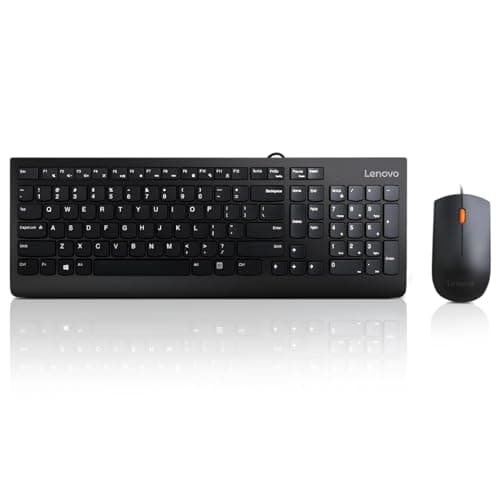 Image of Lenovo 300 USB Combo, Full-Size Wired Keyboard and Mouse, Ergonomic, Left or Right Hand, Optical, GX30M39606, Black