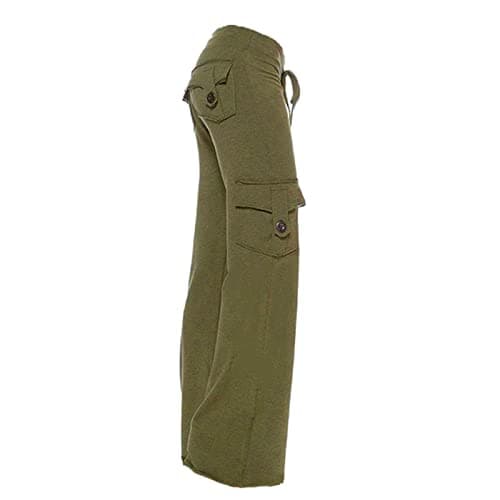 Image of AMhomely Women Cargo Pants Low Waist Straight Leg Long Pants Plus Size Trousers Yoga Pants with Drawstring Active Casual Trousers Straight Leg Pants for Workout Training Jogging, 01 Green, XXL