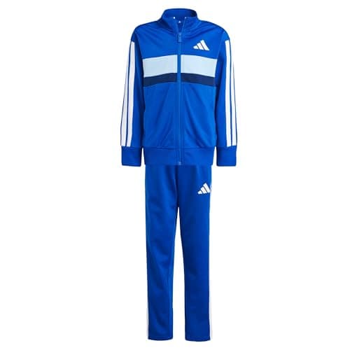 Image of adidas Unisex Kids SEASONAL ESSENTIALS TIBERIO 3 STRIPES TRICOT TRACKSUIT, Royal Blue/White/Glow Blue, 7-8 Years