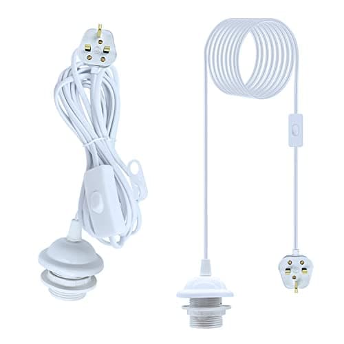 Image of Wrpacttg Plug in Pendant Lighting,2PCS Hanging Light with 4.5M Cable,E27 White Pendant Lighting Fixture with Switch and Plug,Plug in Ceiling Light That Can DIY Lampshade,for Living Room Plant