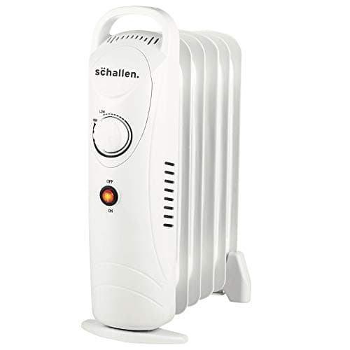 Image of Schallen Portable Electric Slim Oil Filled Radiator Heater with Adjustable Temperature Thermostat & Safety Cut Off (WHITE, 800W with 6 Fins)