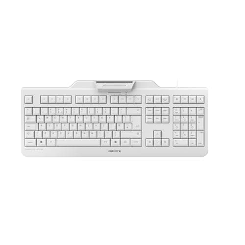 Image of CHERRY KC 1000 SC, Wired Security Keyboard with Integrated Card Reader, UK Layout (QWERTY), Plug & Play (USB-A), Flat Design, White-Grey