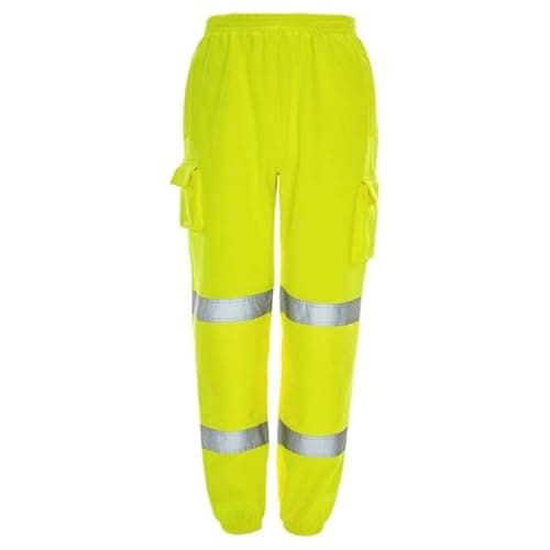 Image of HUBIBUBI Mens Hi Vis Two Tone Jogging Bottoms Combat Trousers Workwear Joggers (UK, Alpha, L, Regular, Regular, Yellow)