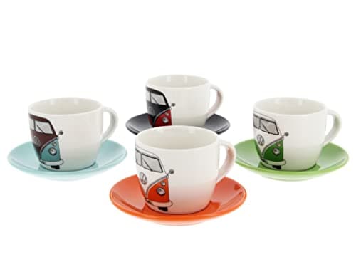 Image of BRISA VW Collection - Volkswagen New Bone Espresso Cups Coffee-Tea-Cappuccino Set in T1 Bus Campervan Design (Bus Front/4 Colors/4-Piece Set/100ml/3.4 fl oz)