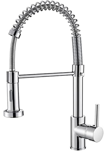 Image of Cobbe Kitchen Sink Mixer Tap, Spring Faucet with Pull Down Sprayer, 2 Spray Modes High Arc Single Handle Lever Kitchen Tap (Chrome)