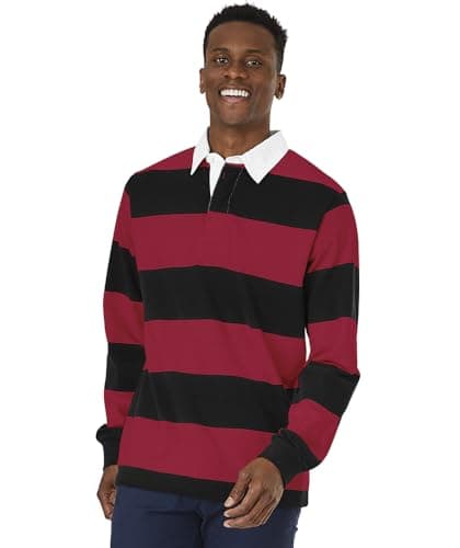 Image of Charles River Apparel Men's Classic Rugby Shirt, Black/Red, Large