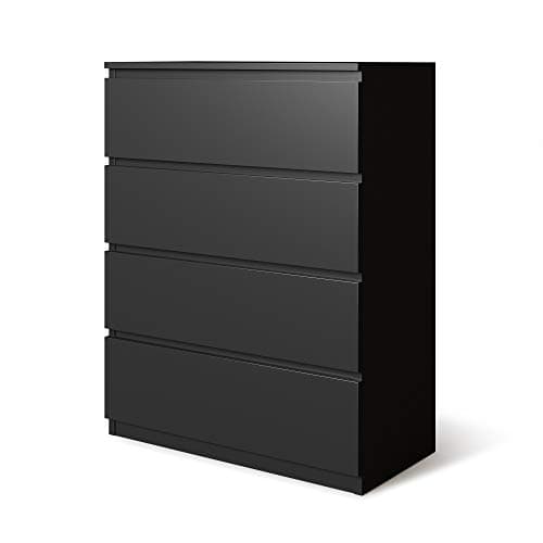 Image of URBNLIVING 4 Or 5 Drawer Skagen Wooden Bedroom Chest Cabinet No Handle Storage Cupboard Modern (Black Carcass + Black Drawers, 4 Drawers)