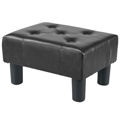 Image of BRIAN & DANY Small Foot Stool, Faux Leather Footstool with Legs, Footstools for Living Room, Footrest Extra Seating for Entryway, Black