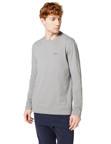 Image of BOSS Mens HBG Long T-Shirt with Iconic Logo Sleeve Cotton Open Grey 063 XXL