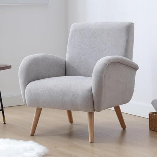 Image of chairus Armchair for Living Room Chenille Accent Chair Single Upholstered Lounge Tub Chair with Wooden Legs (Gray)