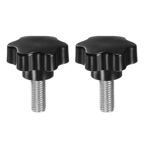 Image of sourcing map 2pcs Star Knobs M12 x 30mm 304 Stainless Steel Threaded Stud 46mm Plastic 6-Star Head Hand Tightening Thumb Screw Clamping Jig Knob Handle, Black