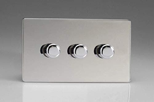 Image of Varilight 3-Gang 2-Way V-Pro Push On/Off Rotary LED Dimmer 3 x 0-120W (Twin Plate) Polished Chrome