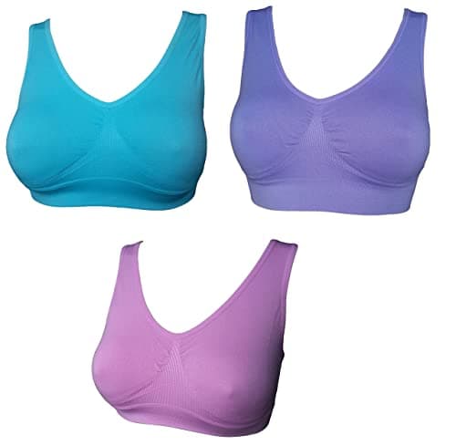 Image of UtopyaUK 3 6 9 Pack Comfort Bra Women Girls Crop Top Seamless Bra Sleep Yoga Bralette Stretch Bras Sports Vest Wireless Post Surgery Bra Wire Free, 1 Turquoise 1 Baby Pink 1 Lilac, 3XL