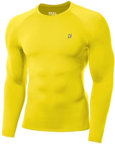 Image of Roadbox Men's Compression Base Layer Shirt Long Sleeve, Quick Dry Performance Compression Top for Running Gym Workout Golden Yellow