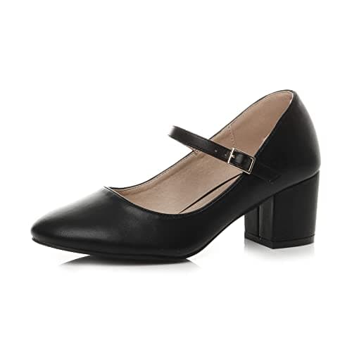 Image of AJVANI Womens Ladies mid Block Heel Strap Work Evening Party Mary Jane Court Shoes Size 6 39 Black Matte
