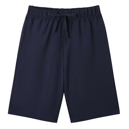 Image of WinZero Kids School Shorts Boys Girls Cotton Breathable Adjustable Waist Sports Shorts for School PE Children Clothes Age 8-9 Years Navy-Blue