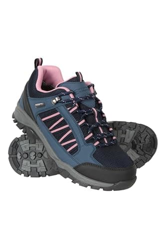 Image of Mountain Warehouse Path Waterproof Womens Walking Shoes - Breathable Ladies Shoe, Mesh Lining, High Traction Sole Hiking Shoes - for Spring Summer, Trekking Navy Adult Shoe Size 6