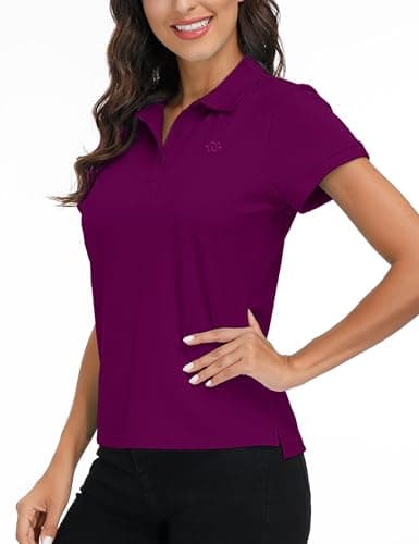 Image of MoFiz Women's Short-Sleeve Polos Lady-fit Golf Shirts Plain Classic Pique Polo Shirts Dark-Purple Size S
