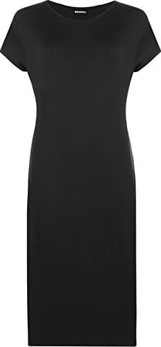 Image of WearAll Womens Plus Size Plain Short Sleeve Stretch Ladies Jersey Midi Dress - Black - 20/22