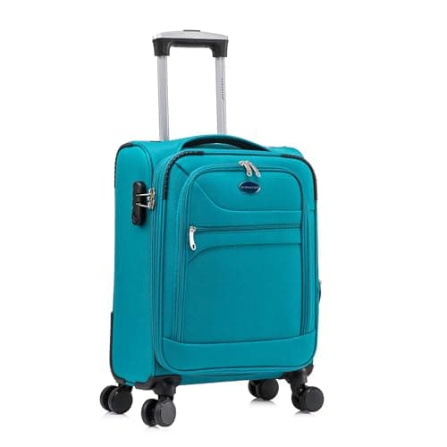 Image of Aerostar Carry-on 20" Lightweight Soft Expandable Suitcase, Hand Luggage 4 Wheels & Combination Lock, 55x35x20cm | Accepted All Airlines easyjet, RyanAir, British Airways (Teal, 36 litres)