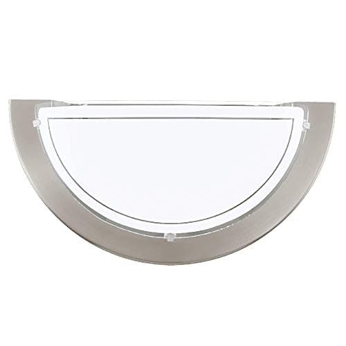 Image of Britalia Satin Nickel Metal & Decorative White Painted Glass Modern Half Circle Flush Wall Light | 29cm Wide | 1 x ES E27 Lamp Bulb Required (Not Included) | 240 Volts