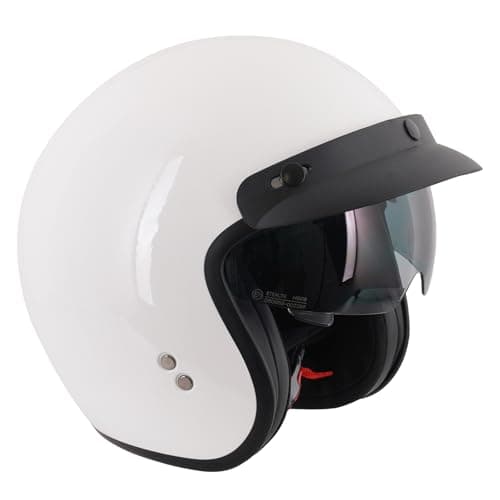 Image of Stealth Open Face Motorcycle Helmet ECE 22.06 Approved UK Road Legal Scooter Motorbike Helmet (Gloss White W/ Peak, L)