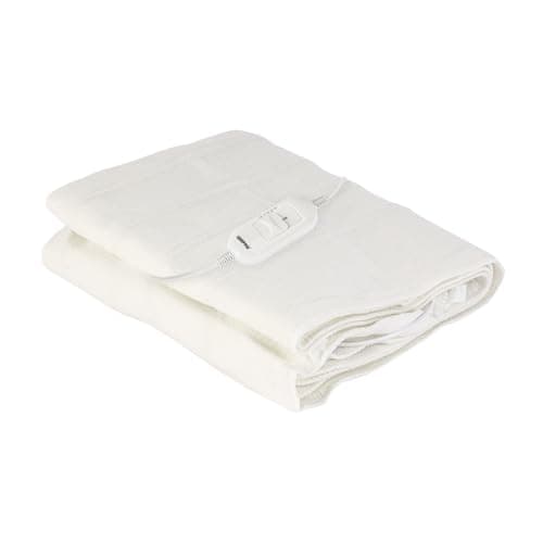 Image of GEEPAS Electric Blanket Double Size | Soft Heated Underblanket Mattress Cover with 3 Heat Levels & Fast Heat Up | Fitted Bed Warmer Pad with Detachable Controller, Overheat Protection 120x135cm White