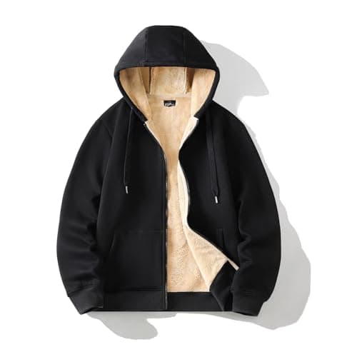 Image of Vibes Mens Fleece Fur Bomber Hooded Jacket Coat Zip Warm Hoodie Sweatshirt Size S M L XL 2XL 3XL 4XL (UK, Alpha, L, Regular, Regular, Black)