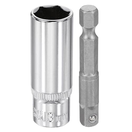 Image of sourcing map Deep 6-Point Impact Socket 1/4" Drive 13mm Metric Socket 50mm (2") Long with 1/4" Hex Shank Adapter, CR-V Steel Socket Adapter Accessory Tool Set Kit for Hex Bolts Nuts