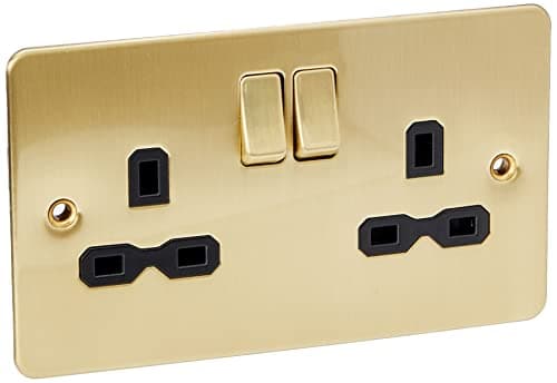Image of Knightsbridge FPR9000BB 13A 2G Dp Switched Flat Plate-Brushed Brass Socket, 230 V