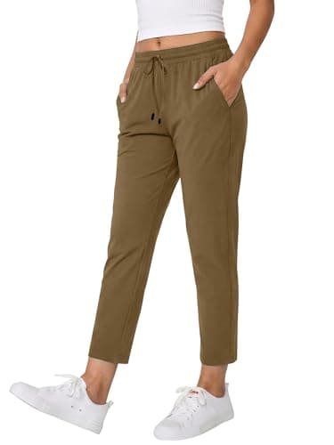 Image of KISSMODA Womens Joggers with Pockets 7/8 Ankle Length Stretch Sweatpants Casual Lounge Golf Pants Lightweight Running Sports Track Buttoms Trousers Khaki