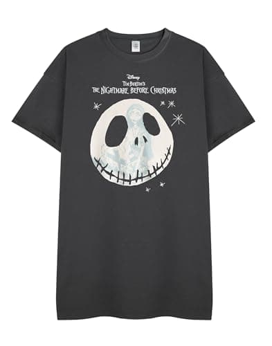 Image of The Nightmare Before Christmas Sally & Jack Womens Nightdress T-Shirt | Adults Sally & Jack Character Graphic Night Tee in Black | Ladies Character Print Sleep Top | Tim Burtons Movie Merchandise