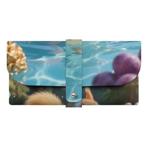 Image of ERSTSNCK Eyeglass Case Squirrel Pool Joy Glasses Pouch with Button Clip PU Leather Glasses Storage Bag Splash-Proof Sunglasses Organizer for Women Men Travel Sports & Daily Use
