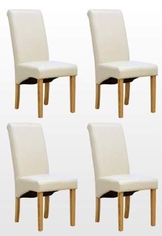 Image of folk Set of 4 Faux Leather Dining Chairs Roll Top High Back with Solid Wooden Legs Oak Finish for Home & Dining Living Room Bedroom Kitchen (Cream/Ivory)