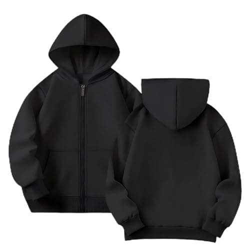 Image of Yufennie Kids Fleece Classic Full Zip Up Hooded Zipper Top for Boys & Girls 9-10 Years Black